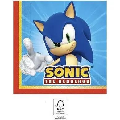 Papírové ubrousky Sonic od značky Procos s dětským motivem, 20 kusů, čtvercový formát 33 x 33 cm na party