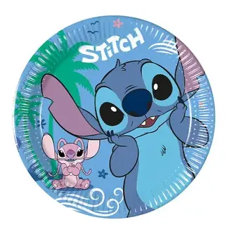 Papírové talíře s motivem Stitch a Angel z Disney pro dětskou oslavu, průměr 19,5 cm, balení 8 kusů