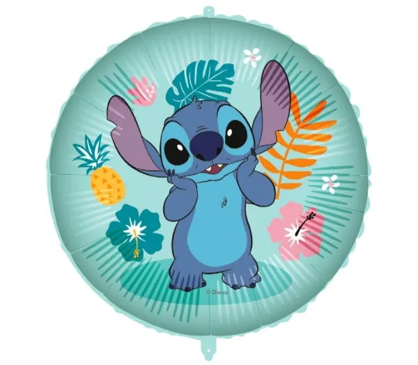 Foliový balonek Stitch Hawaii od značky Procos o průměru 45 cm s tropickým motivem palem a ananasů