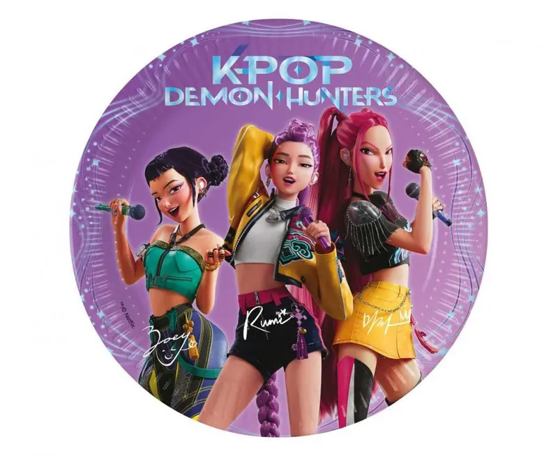 Papírové talíře s motivem K-POP Demon Hunters o průměru 20 cm, balení 8 kusů na party
