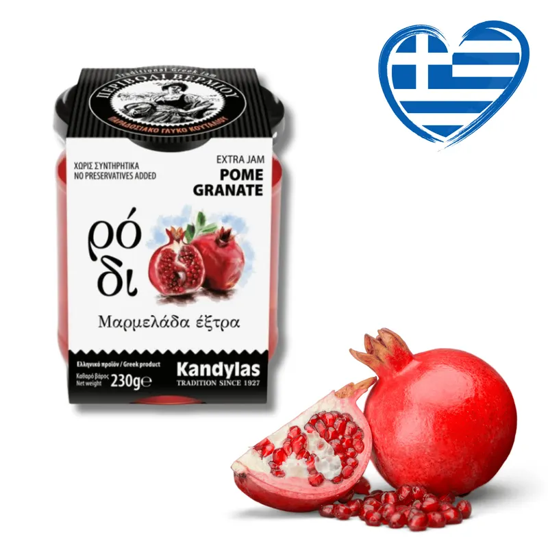 Řecký džem z granátového jablka značky Kandylas v extra kvalitě, 230 g, vhodný na snídani i do pečiva a dortů