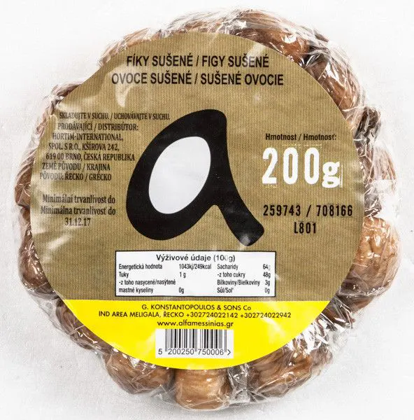 Sušené fíky v balení 200 g, vhodné do sladkého pečiva, moučníků a vánočního cukroví