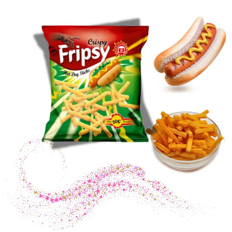 Křupavé slané hranolky Fripsy Hot Dog Sticks s příchutí hot dogu a hořčice, balení 50 g