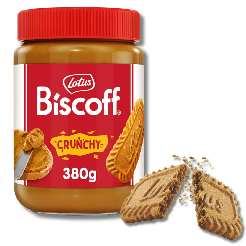 Lotus Biscoff pomazánka ze sušenek Crunchy s kousky karamelizovaných sušenek a chutí skořice pro pečení a zdobení dortů