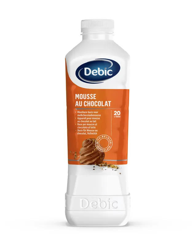 Čokoládová pěna Debic Mousse Au Chocolate v 1litrovém balení jako hotový základ pro dezerty a krémové náplně