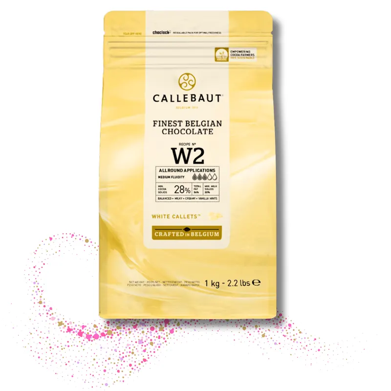 Belgická bílá čokoláda Callebaut W2 28 % v balení 1 kg vhodná na ganáže, krémy a polevy