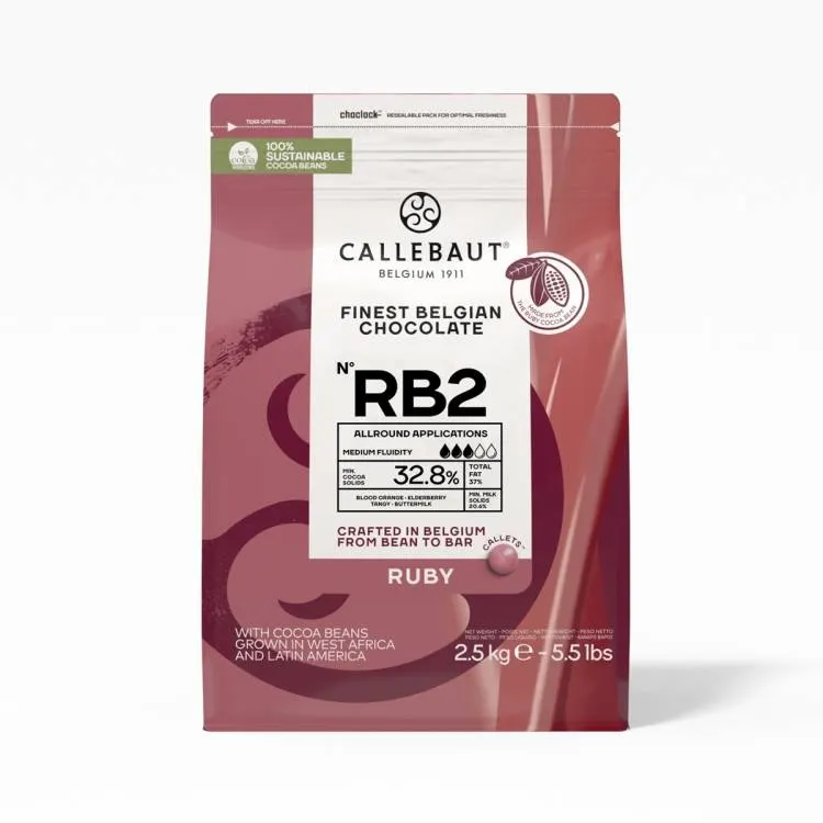 Ruby čokoláda Callebaut 32,8 % v balení 2,5 kg k pečení a zdobení dortů a dezertů