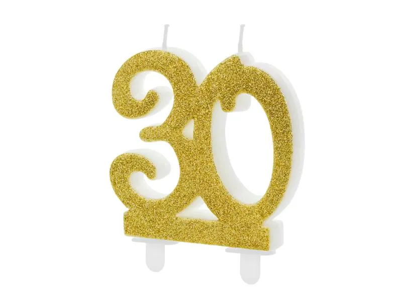 Dortová svíčka ve tvaru číslice 30 od značky PartyDeco pro oslavu třicátých narozenin