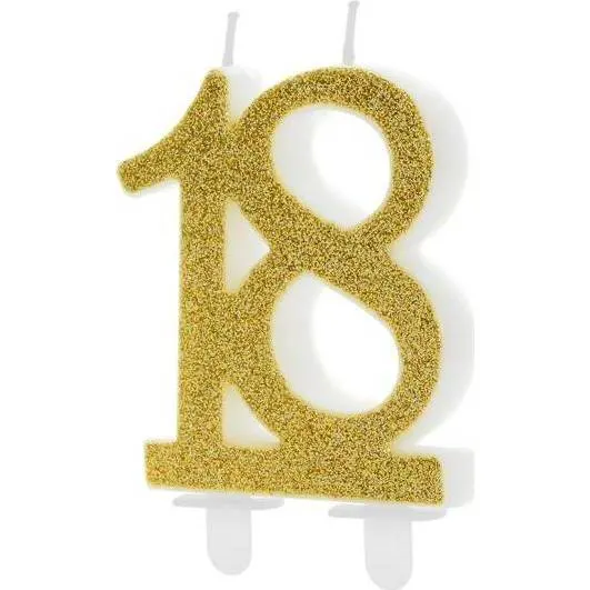 Zlatá dortová svíčka ve tvaru číslice 18 od značky PartyDeco pro oslavu osmnáctin