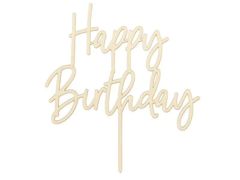 Dřevěný zápich do dortu PartyDeco s nápisem Happy Birthday pro narozeninové oslavy