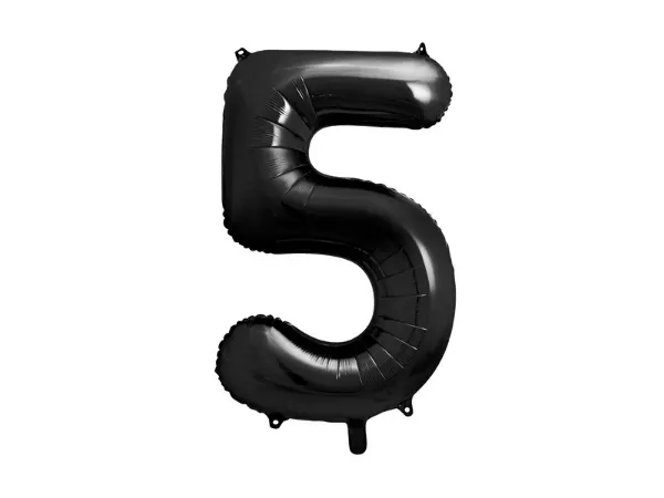 Černá foliová balonková číslice 5 o velikosti 86 cm od značky PartyDeco k dekoraci narozenin a jubilejních oslav