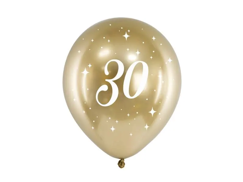 Lesklé zlaté balónky PartyDeco o velikosti 30 cm, sada šesti kusů na party a oslavy