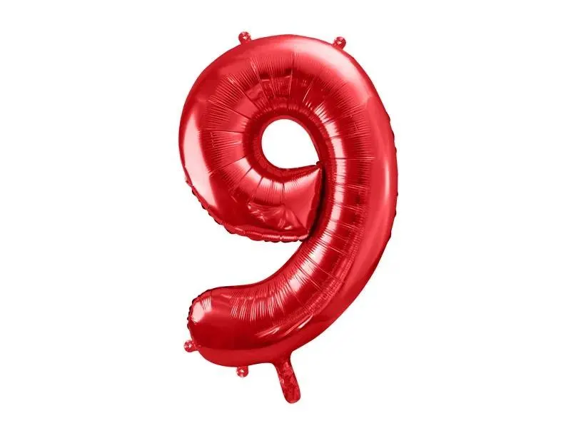 Červený foliový balónek ve tvaru číslice 9 od značky PartyDeco o velikosti 86 cm na oslavy a party