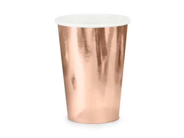 Papírové kelímky PartyDeco v metalické rose gold barvě, 6 kusů, objem 220 ml, na nápoje a dezerty
