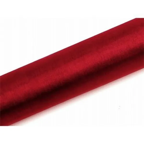 Červená organza od značky PartyDeco v rozměru 16 cm x 9 m pro dekorace stolů, židlí a balení dárků
