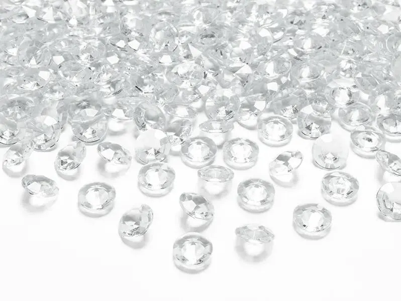 Ozdobné průhledné diamanty PartyDeco na zdobení dortů a dekorací, balení 100 kusů o velikosti 1,2 cm