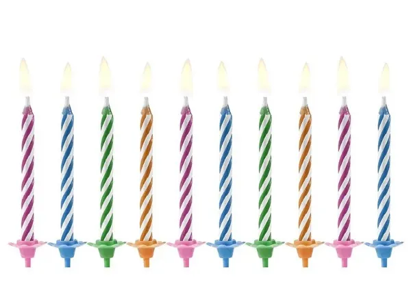 Nesfouknutelné dortové svíčky PartyDeco, 10 kusů, výška 6 cm, na narozeninový dort nebo cupcaky