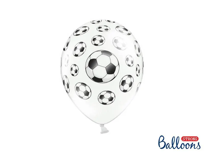 Sada šesti bílých latexových balónků PartyDeco s fotbalovým motivem na párty dekorace