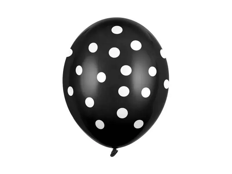 Černé latexové balónky s bílými tečkami od značky PartyDeco, sada 6 kusů o průměru 30 cm na party dekoraci