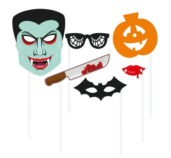 Sada šesti halloweenských rekvizit do fotokoutku od značky Godan pro zábavné fotografie na party