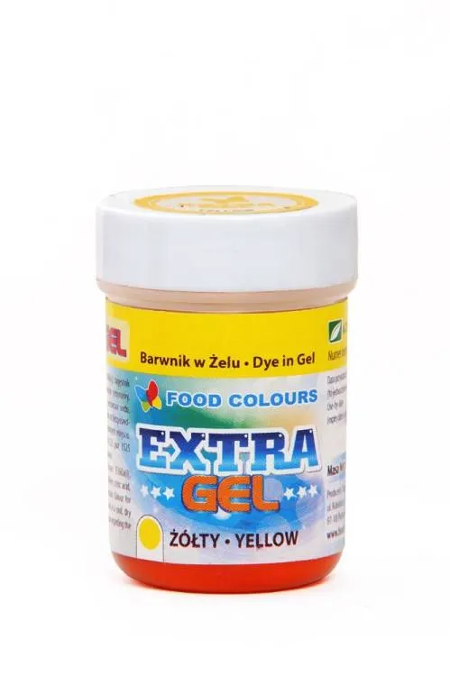 Gelová barva Food Colours v odstínu extra žlutá, 35 g, vysoce koncentrovaná pro barvení krémů a potahovacích hmot