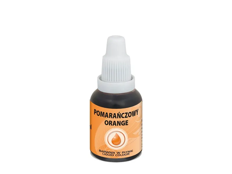 Tekutá airbrush barva Food Colours v oranžovém odstínu pro zdobení dortů a cukrářských výrobků, objem 20 ml