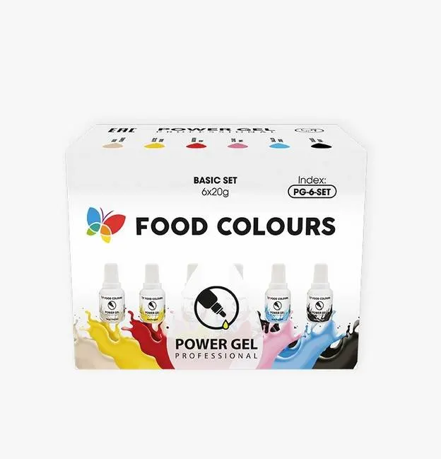 Sada šesti gelových potravinářských barev FOOD COLOURS PowerGel pro zabarvení dortů, krémů a modelovacích hmot