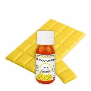 Tekutá žlutá barva Food Colours do čokolády a tukových krémů, objem 18 ml, k zabarvení polev a dortových krémů