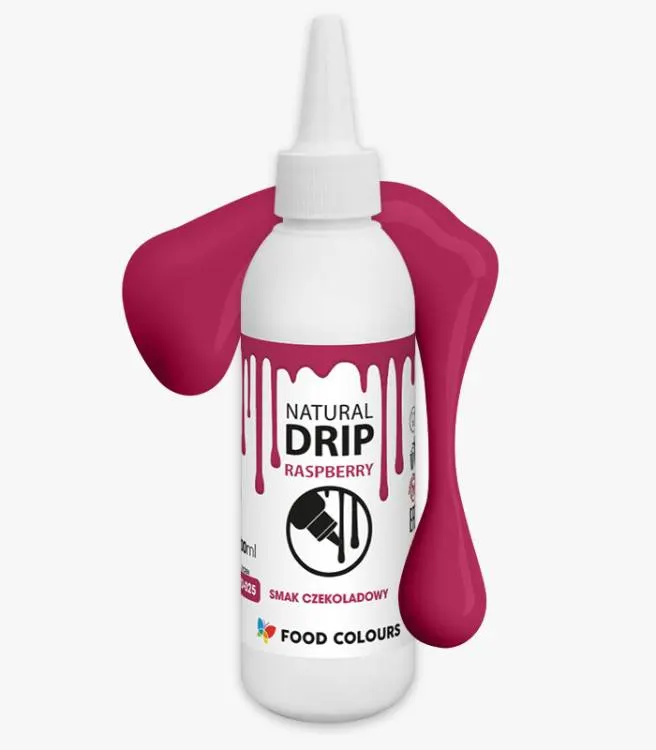 Čokoládová poleva Food Colours Natural Drip v malinové příchuti a barvě na stékaný efekt dortů o hmotnosti 100 g