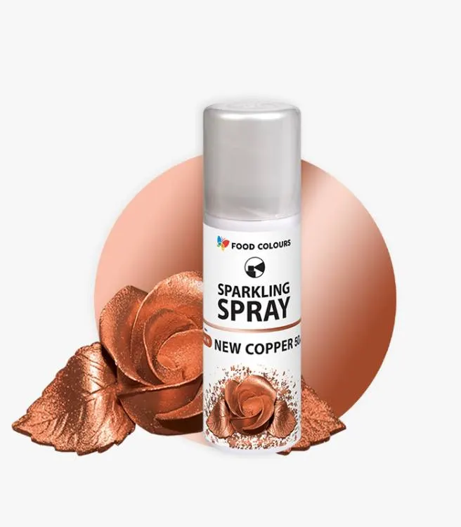 Měděná barva ve spreji Food Colours na jedlé dekorace, 50 ml, k zdobení dortů, krémů a marcipánu