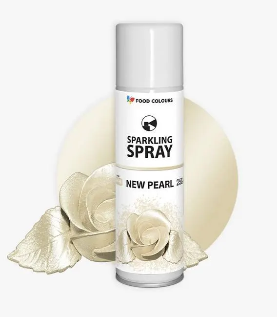 Perleťová jedlá barva ve spreji Food Colours New Pearl o objemu 250 ml pro zdobení dortů, krémů a čokolády
