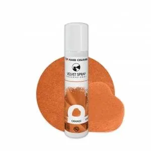 Sametový sprej Food Colours v oranžové barvě pro zdobení dortů a cukrářských výrobků, objem 100 ml