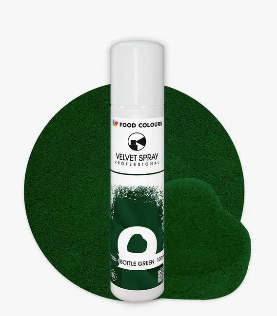 Sametový sprej Food Colours v odstínu Bottle Green pro rychlé zdobení dortů a zákusků s jemným sametovým efektem