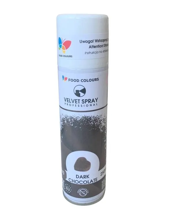 Sametový sprej Food Colours v odstínu Dark Chocolate pro dorty a dezerty s jemným tmavě čokoládovým efektem