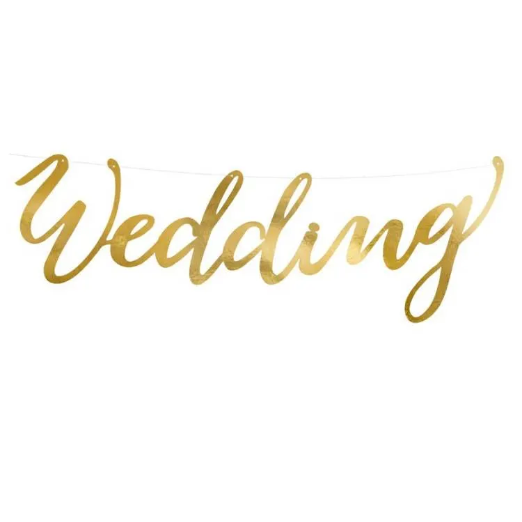 Svatební girlanda PartyDeco Wedding ve zlaté barvě jako nejedlá dekorace na svatební dort