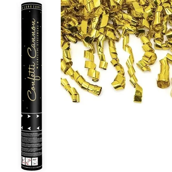 Vystřelovací konfety se zlatými serpentinami značky PartyDeco, tubus 40 cm na oslavy a párty