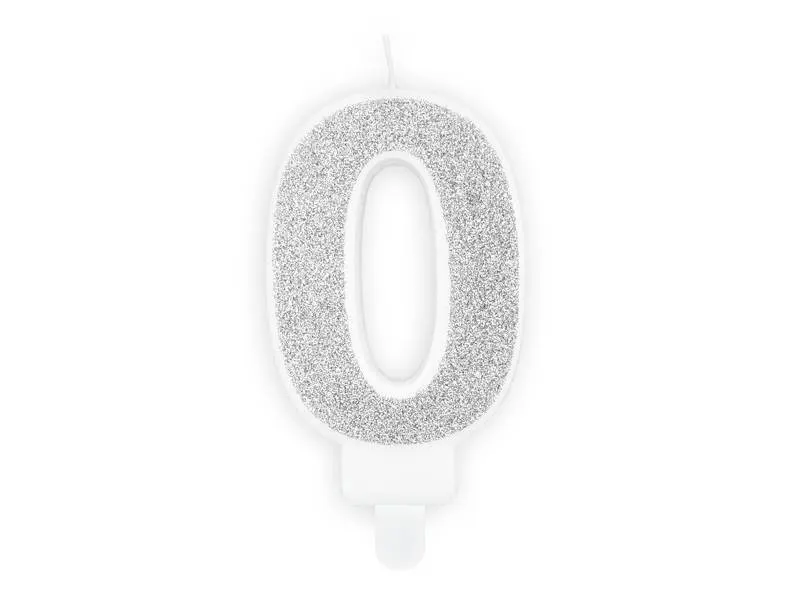 Stříbrná svíčka číslo 0 značky PartyDeco na zdobení dortu, výška 7 cm