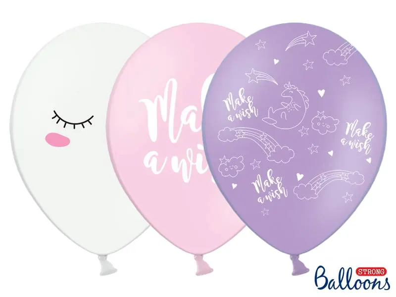 Sada šesti latexových balónků PartyDeco s motivem jednorožce v bílé, růžové a fialové barvě pro dětské oslavy