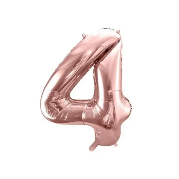 Foliová balónková číslice 4 v odstínu rose gold o výšce 86 cm pro narozeninovou nebo výroční oslavu