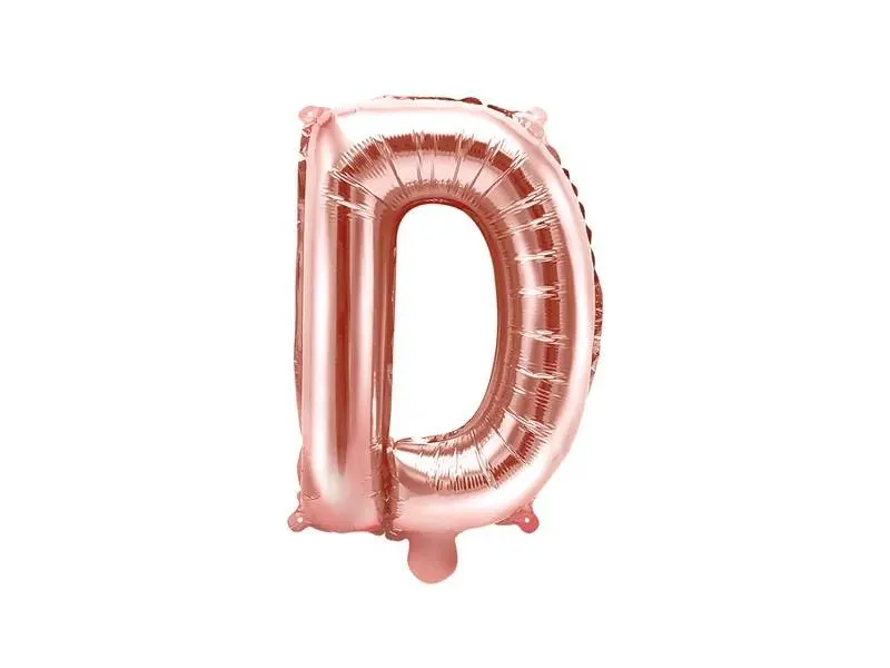 Foliový balónek ve tvaru písmene D v růžovo-zlatém provedení od značky PartyDeco, výška 35 cm, vhodný k vytvoření nápisu na oslavu