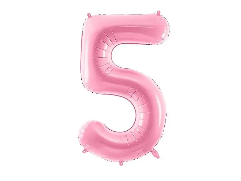 Růžový foliový balónek ve tvaru číslice 5 značky PartyDeco o výšce 86 cm na narozeninové oslavy