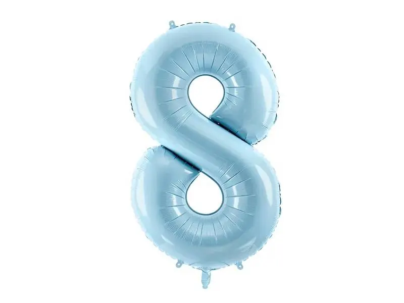 Foliový balónek PartyDeco číslo 8 ve světle modré barvě s výškou 86 cm na oslavy