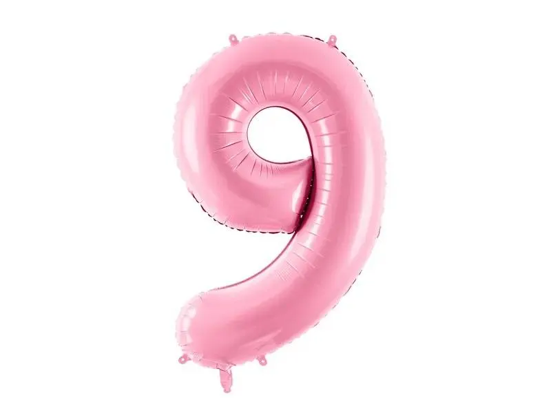 Foliový balónek ve tvaru čísla 9 v růžové barvě od značky PartyDeco, výška 86 cm, na narozeninovou výzdobu