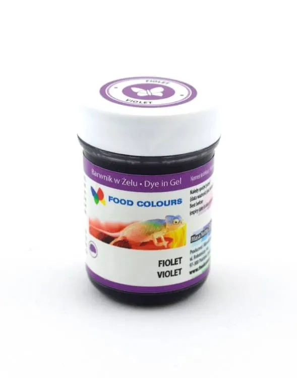 Gelová barva Food Colours ve fialovém odstínu v tubě 35 g pro obarvování krémů, marcipánu a potahovek
