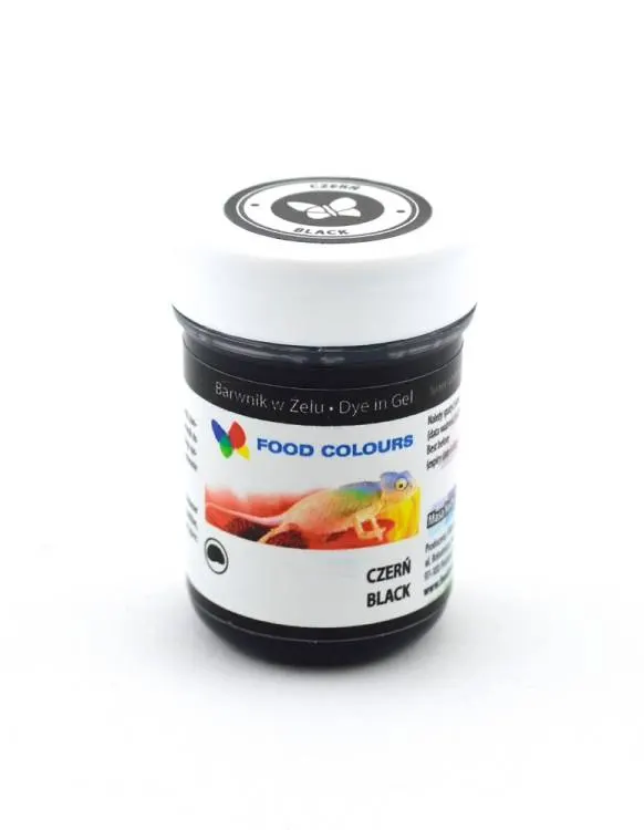Gelová barva Food Colours v černém odstínu o hmotnosti 35 g pro barvení krémů a potahů dortů