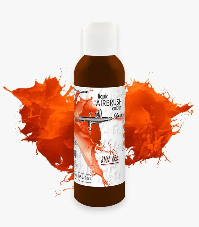 Tekutá airbrush potravinářská barva Food Colours v odstínu Sun Red pro zdobení dortů a cukrářských výrobků