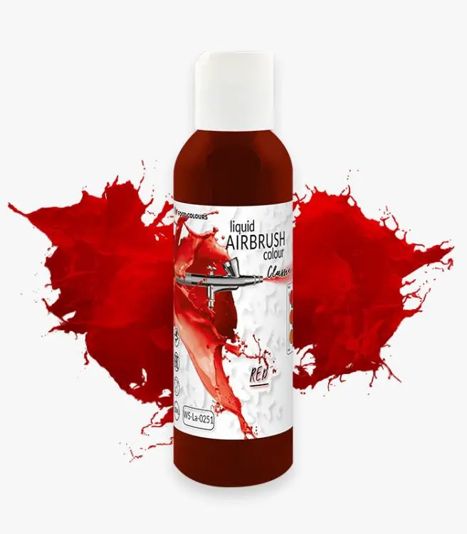 Airbrush barva tekutá Food Colours v červeném odstínu, 135 ml, určená k dekorování dortů