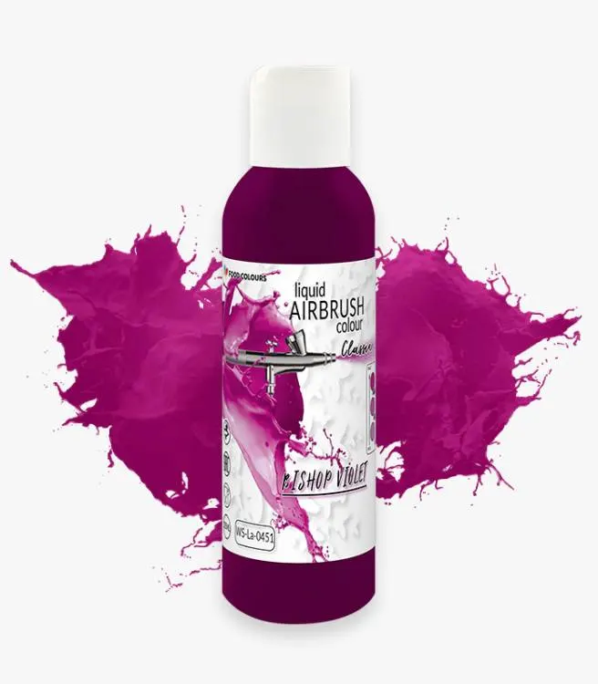 Tekutá airbrush barva Food Colours v odstínu Bishop Violet pro stříkání a zdobení dortů a cukrářských výrobků