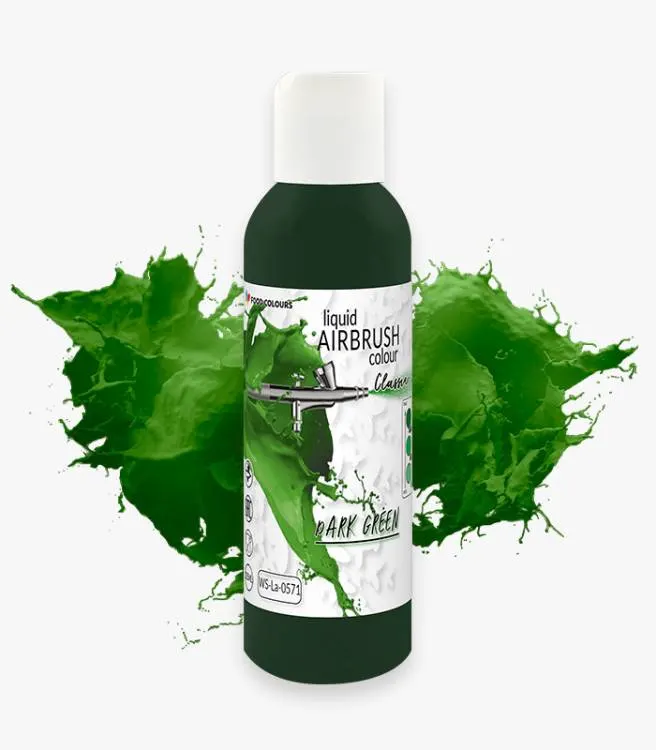 Tekutá airbrush barva Food Colours v sytě zeleném odstínu Dark Green pro zdobení dortů a cukrářských výrobků