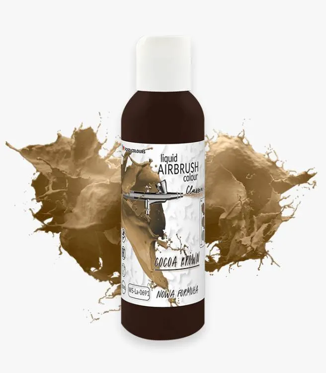 Airbrush barva Food Colours v odstínu Cocoa Brown, tekutá potravinářská barva 135 ml na tónování dortů a dezertů